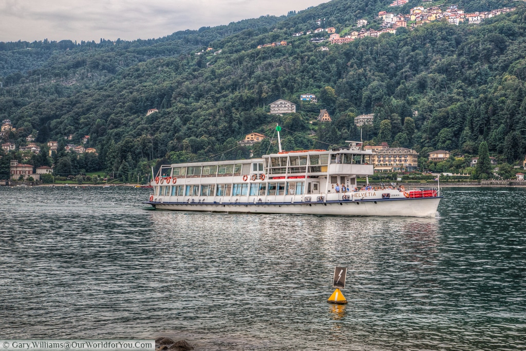 A ferry arriving at the Borromean Islands, Piedmont, Italy