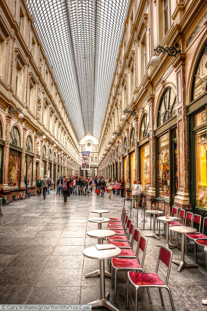 The interior of the splendid Galeries Royales Saint-Hubert in the heart of Brussels