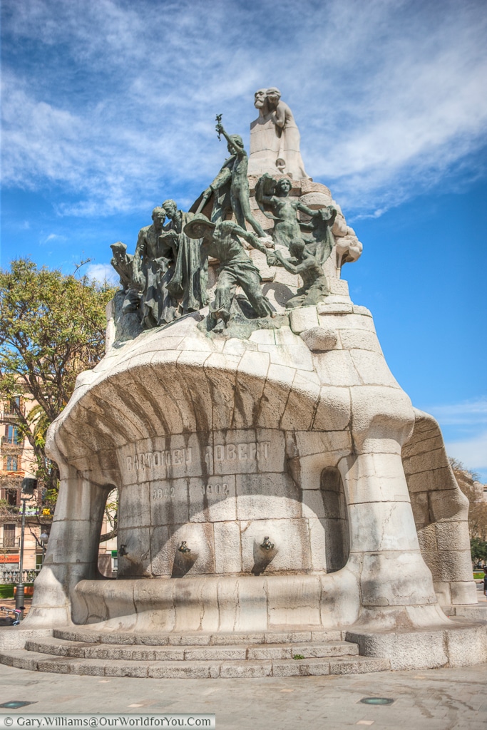 In the centre of the Plaça de Tetuan stands the monument for Bartomeu Robert, Barcelona, Spain