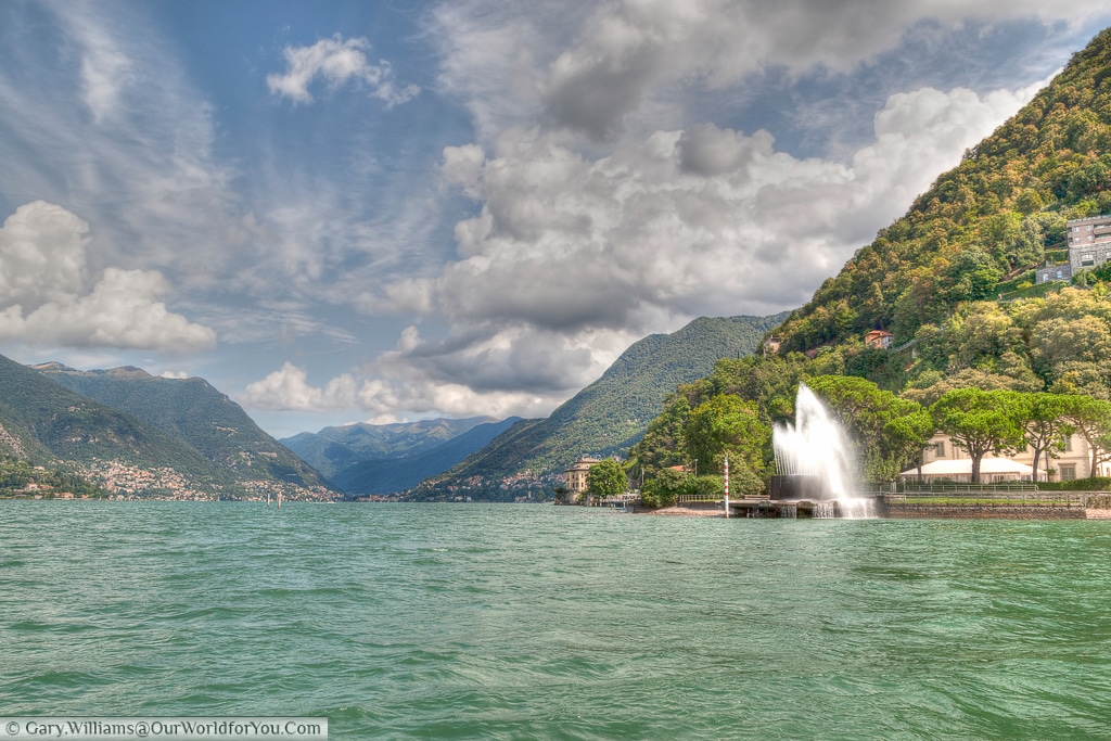 The view up from Como, Lake Como, Lombardy, Italy,