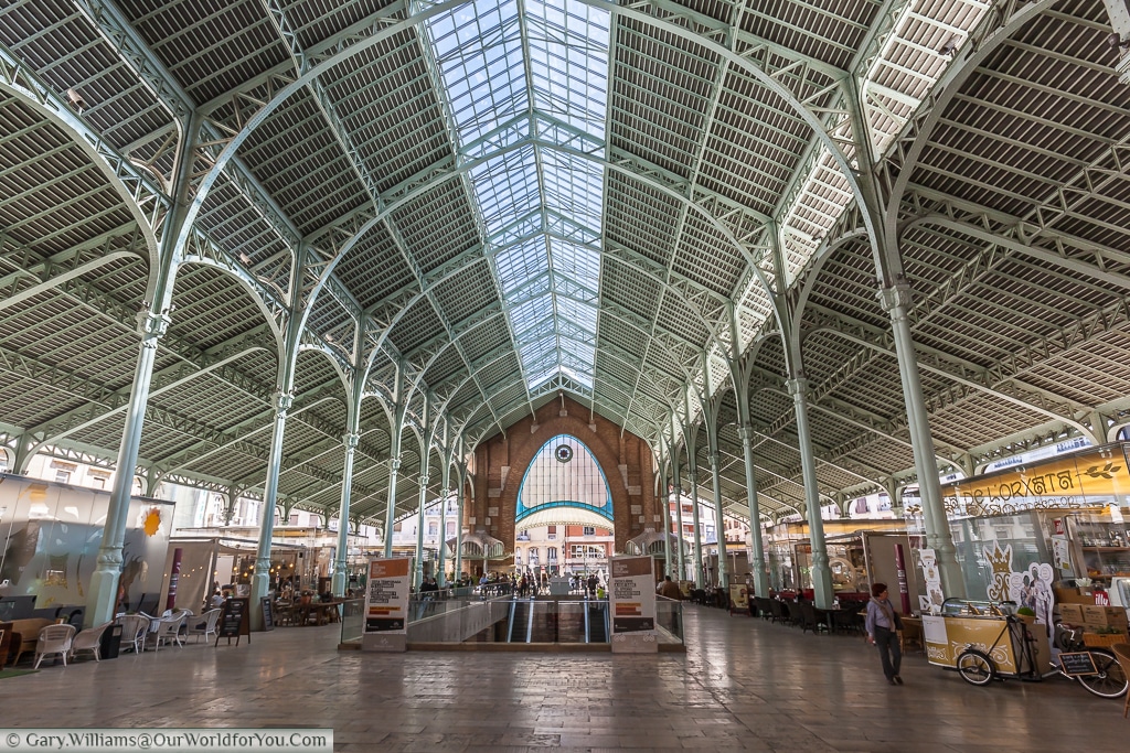 A view of the beautiful interior of the Mercado de Colon from the inside, Valencia, Spain