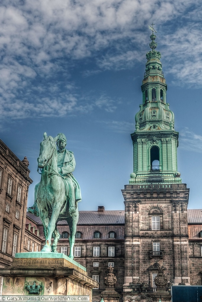 The equestrian statue of Christian IX, in front of the Christiansborg Palace, Copenhagen, Denmark
