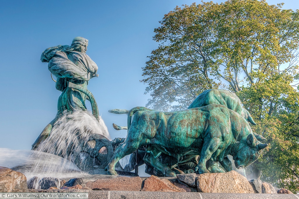 The Norse goddess Gefjun driving the beasts during the creation of Zealand. to be found in the Nordre Toldbod area next to Kastellet, Copenhagen, Denmark