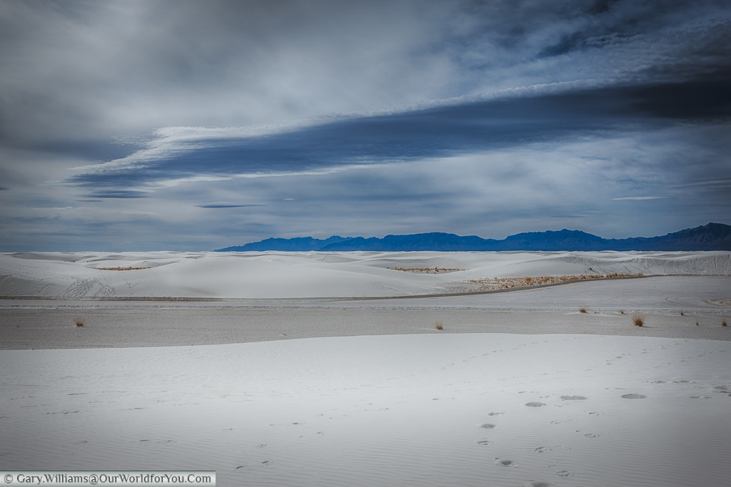 Mountains in the distance of the White Sands National Monument, New Mexico