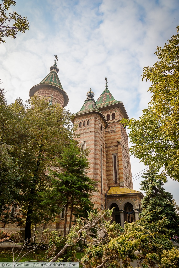 The towers of the Metropolitan Cathedral, Timișoara, Romania