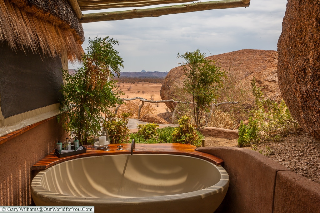 A fresh-air bathtub, Camp Kipwe, Twyfelfontein, Namibia