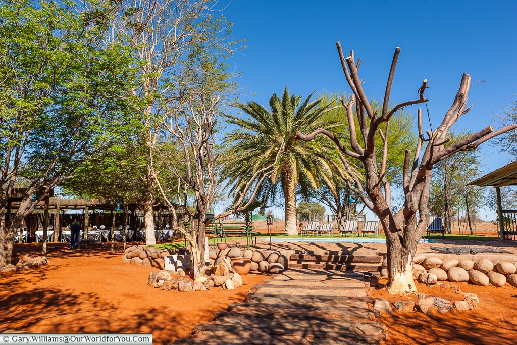 The boma & pool at the Bagatelle Kalahari Game Ranch, Namibia