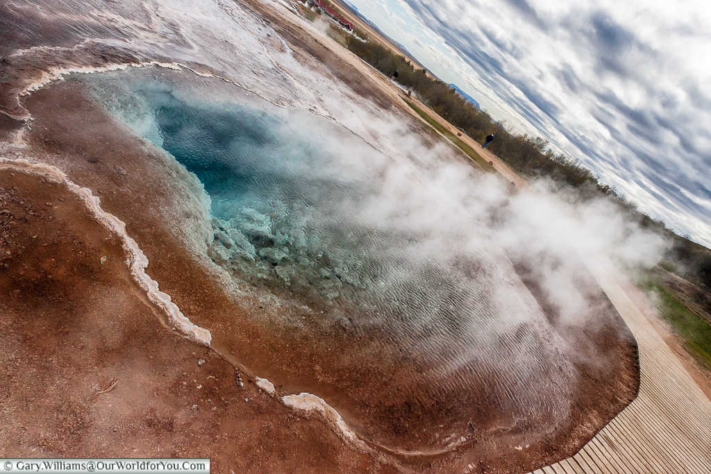 Heat rises from  the deep pools in the Haukadalur geothermal region on the Golden Circle, Iceland