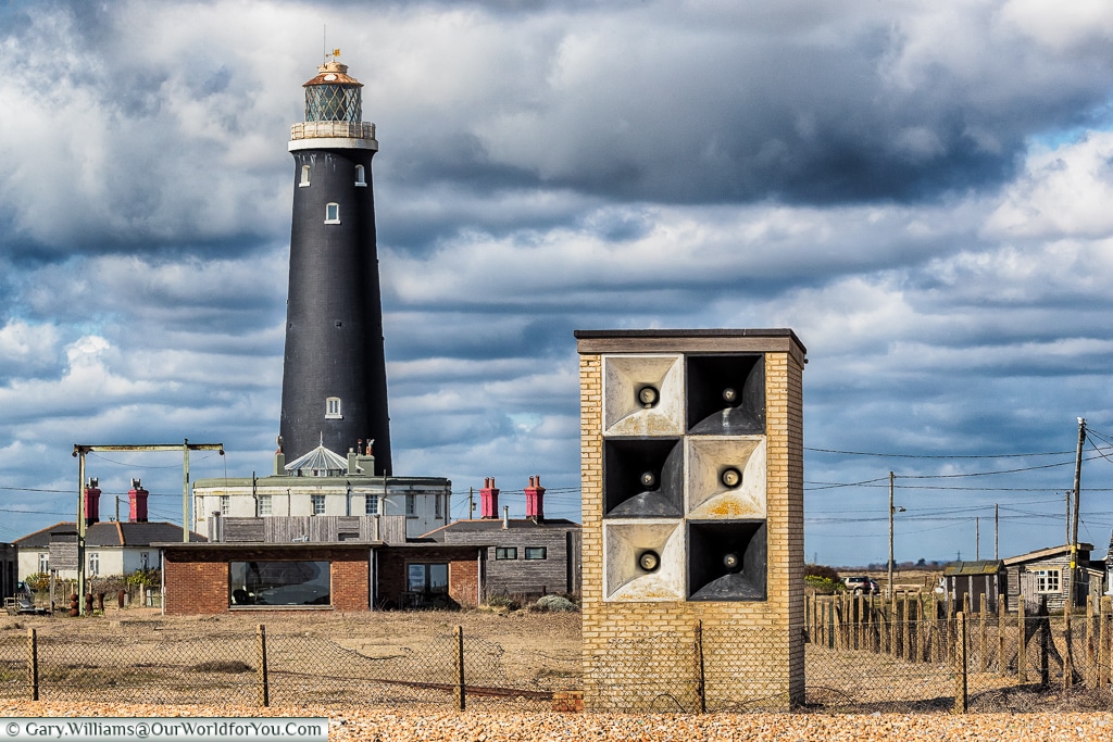 The High Light Tower and the base of the fourth lighthouse, Dungeness, Kent, UK