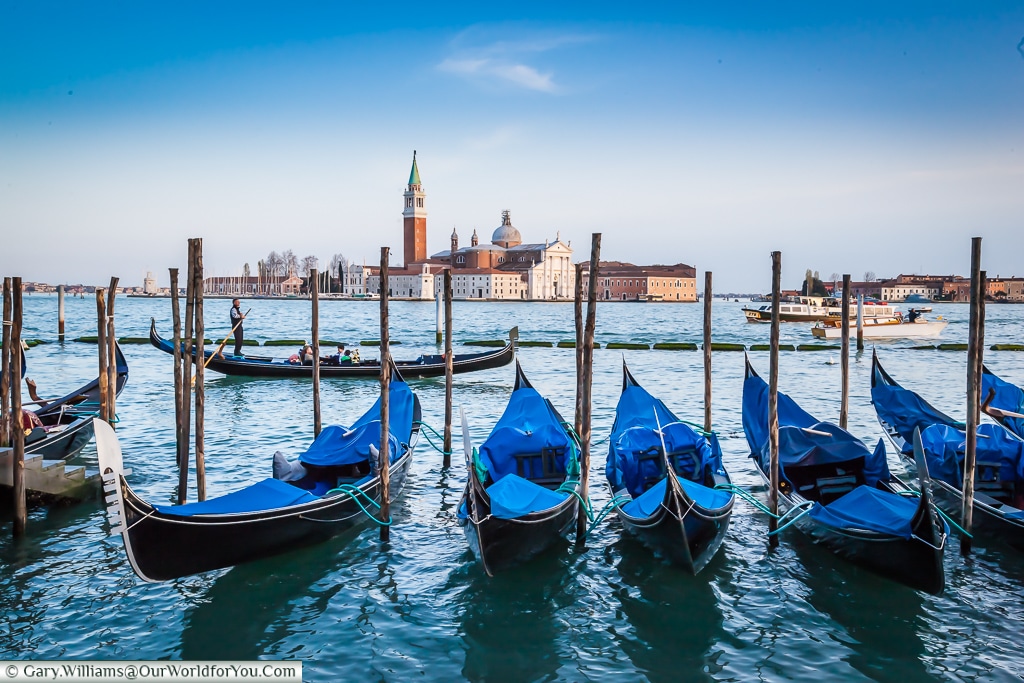 Parked gondolas, Venice, Italy