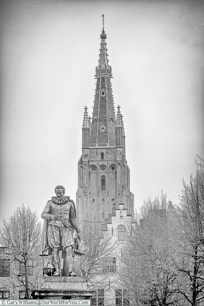 The statue of Simon Stevinplein , Bruges, Belgium