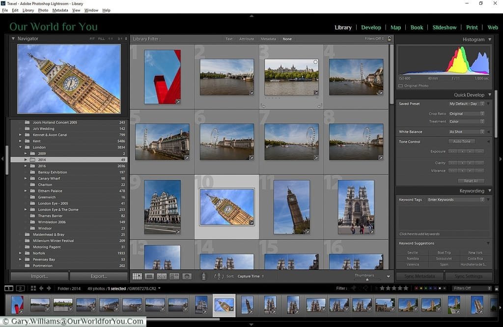 The opening interface into the Library module of Adobe Lightroom
