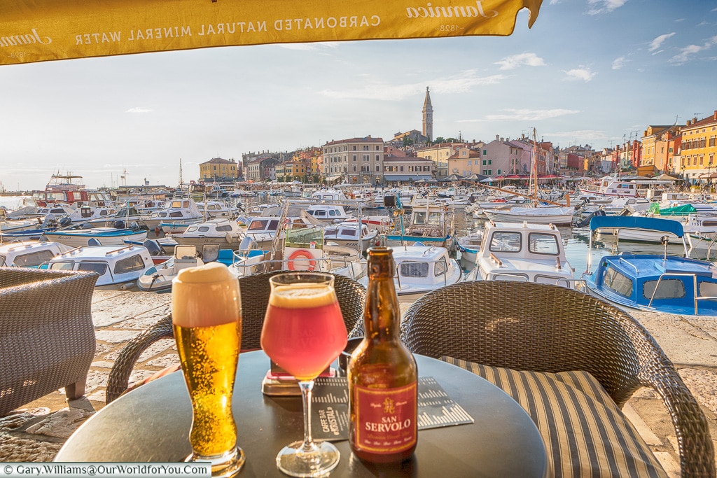 A couple of beers by the harbour, Rovinj, Croatia
