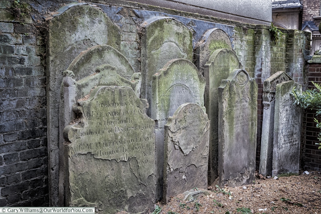 Headstones in Postmans Park, City of London, London, England, UK