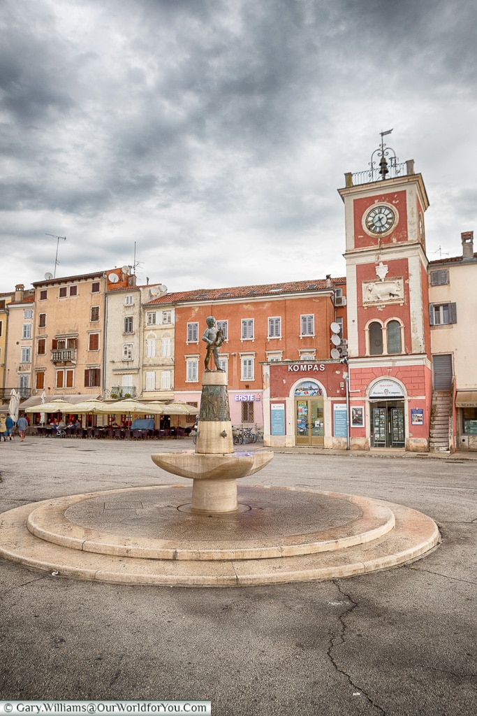 The fountain and the clock tower, Rovinj, Croatia