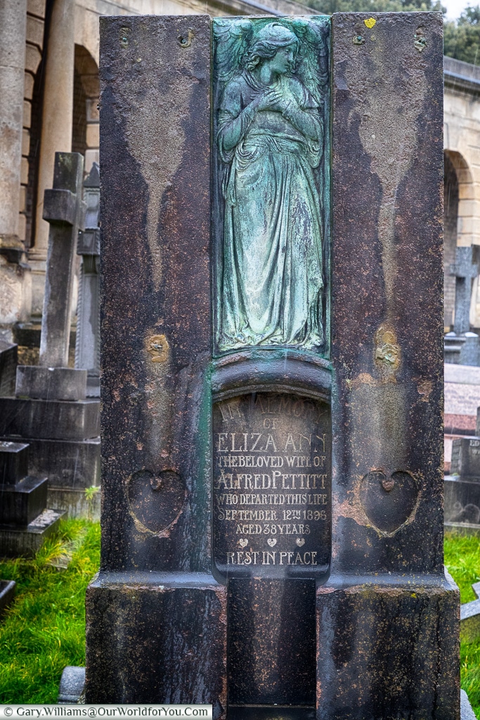 An ornamental headstone, Brompton Cemetery, London, England, UK