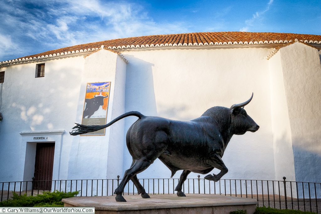The Bull statue outside the Bullring, Ronda, Spain