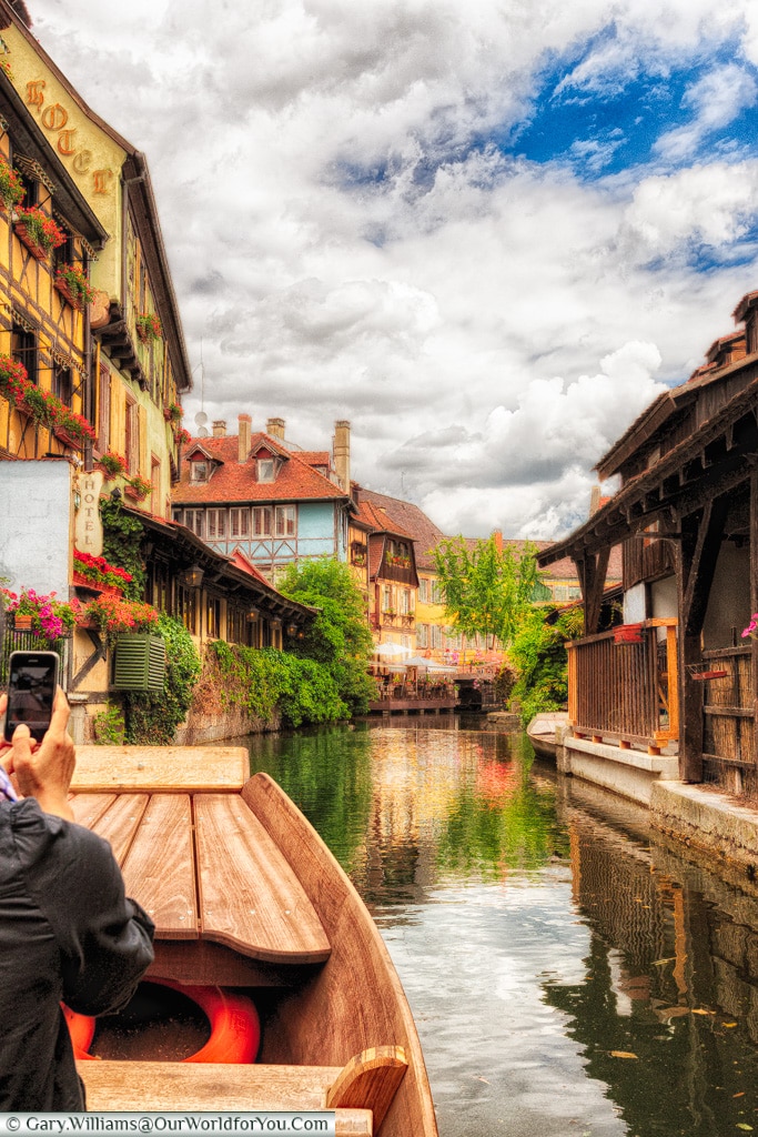 Floating along the waterways of Colmar, Alsace, France