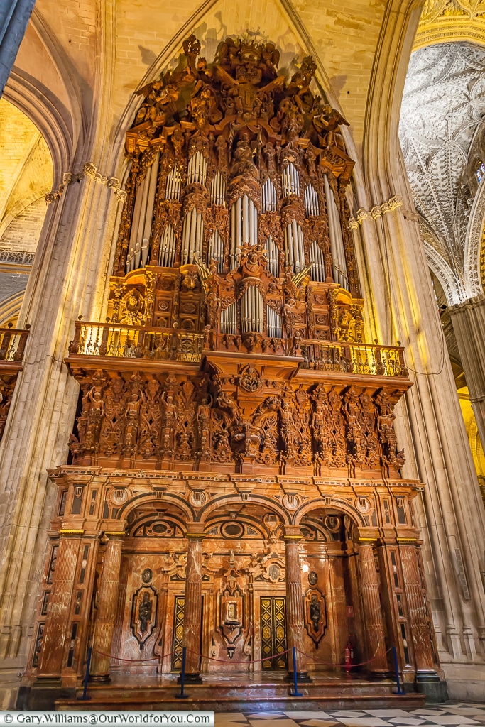 The organ inside the Cathedral, Seville Cathedral, Seville, Spain
