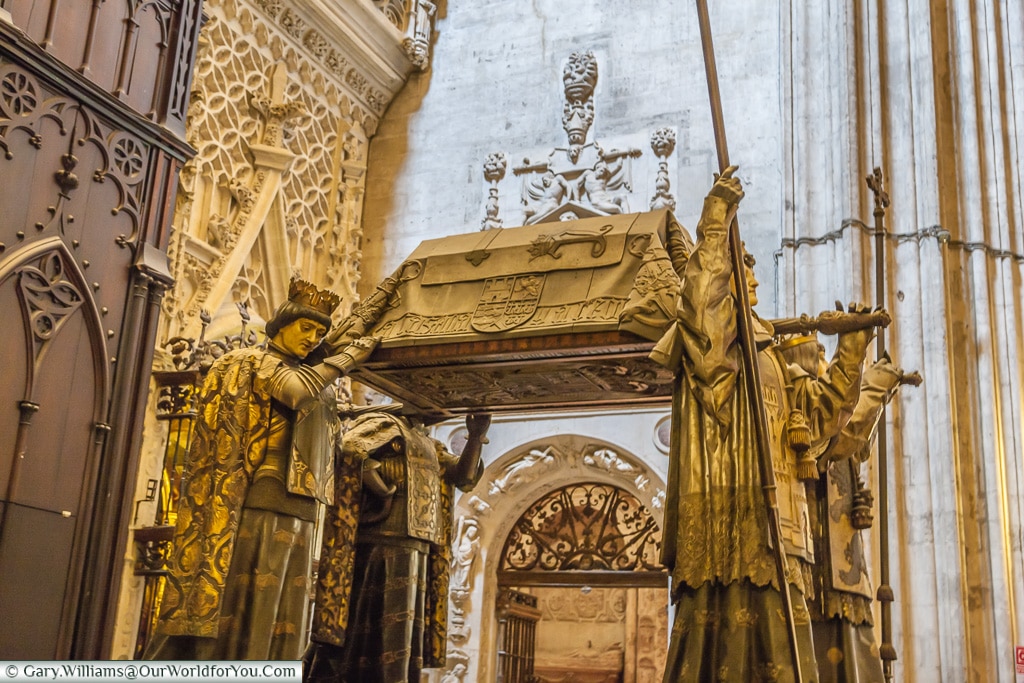 The tomb of Christopher Columbus from the side, Seville Cathedral, Seville, Spain