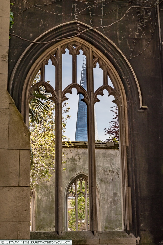 Through the window, St Dunstan-in-the-East, City of London, London