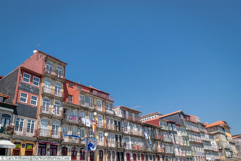 The balconies along the Ribeira, Porto, Portugal