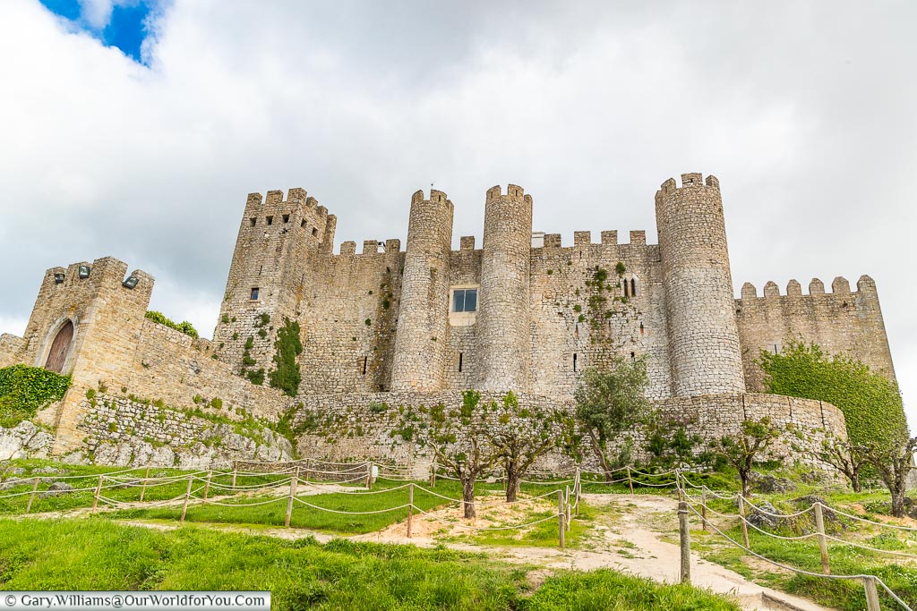 Looking up at the castle, Óbidos, Portugal
