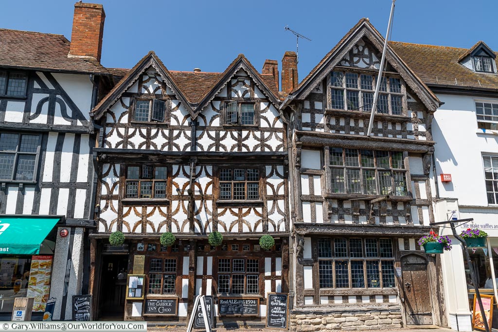The timber-framed exterior of the historic Garrick Inn, Stratford-upon-Avon