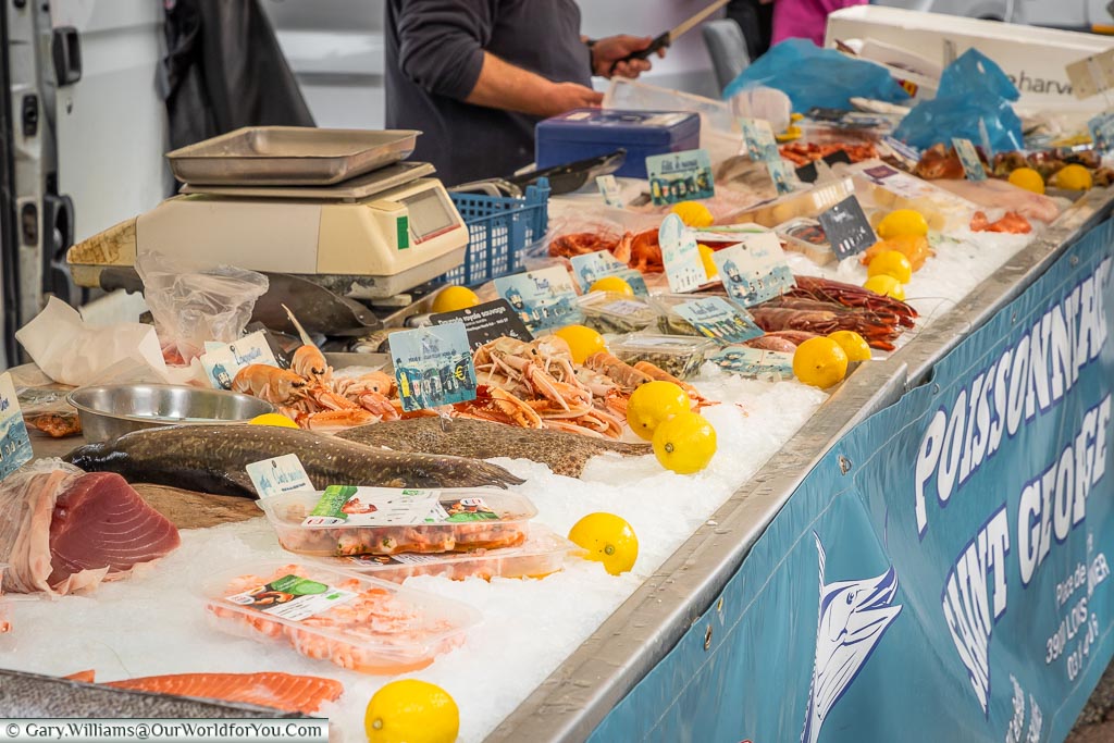 A fish stall on the market, Arbois, France