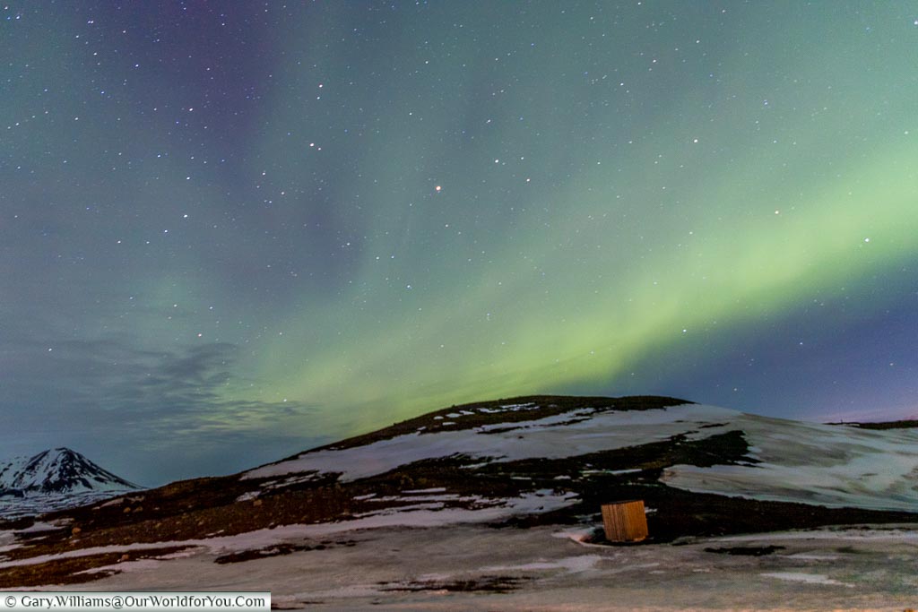 The green hues of the Northern Lights at Reykjahlíð, Eastern Iceland