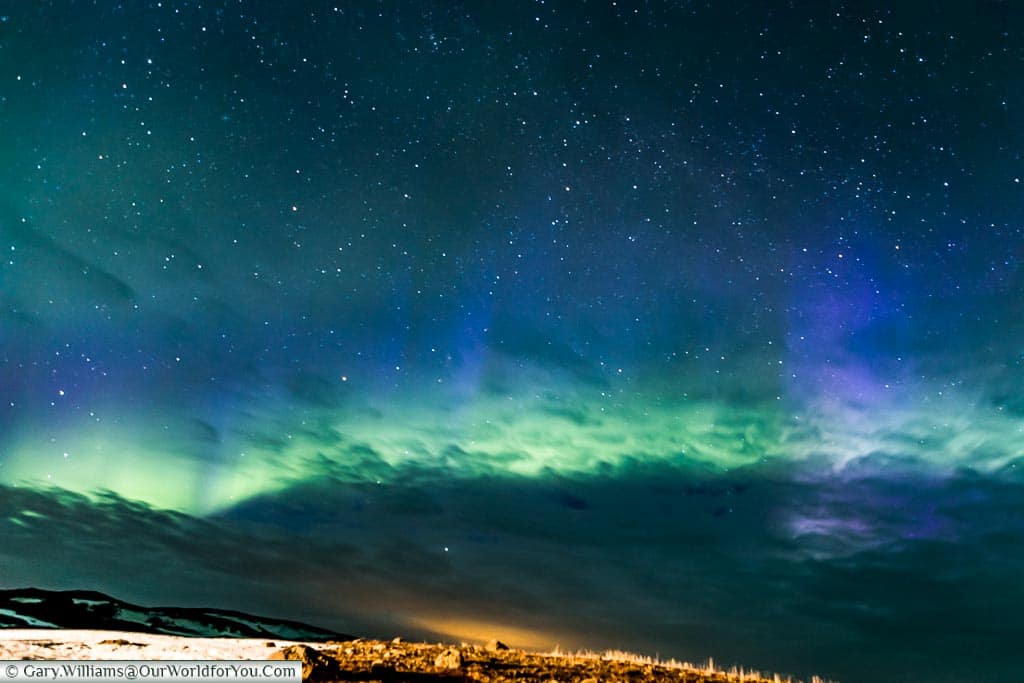 The many colours of the Northern Lights at Reykjahlíð, Eastern Iceland