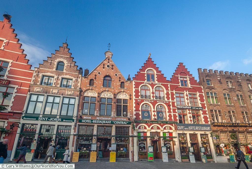 A choice of restuarants in the Place De Bruges, Bruges, Belgium