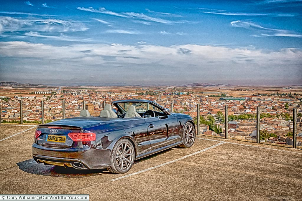 The Audi RS5 gazing across the plains of La Mancha, Spain.