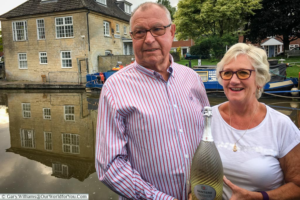 Celebrating the 50th Wedding Anniversary on-board Moonbeam at Hungerford on the Kennet & Avon Canal, England, United Kingdom