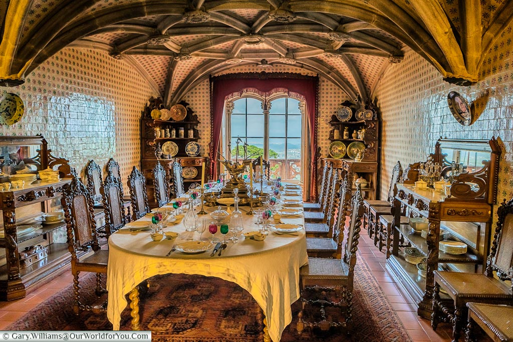 The dining room in the Palace of Pena, Sintra, Portugal