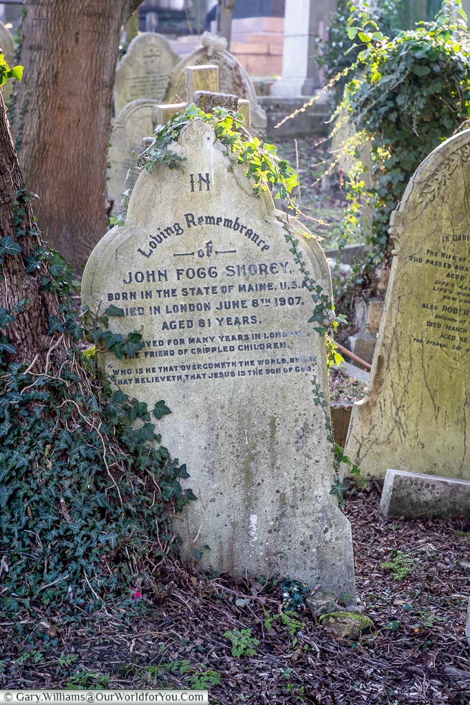 The headstone to John Fogg Shore, West Norwood Cemetery, London