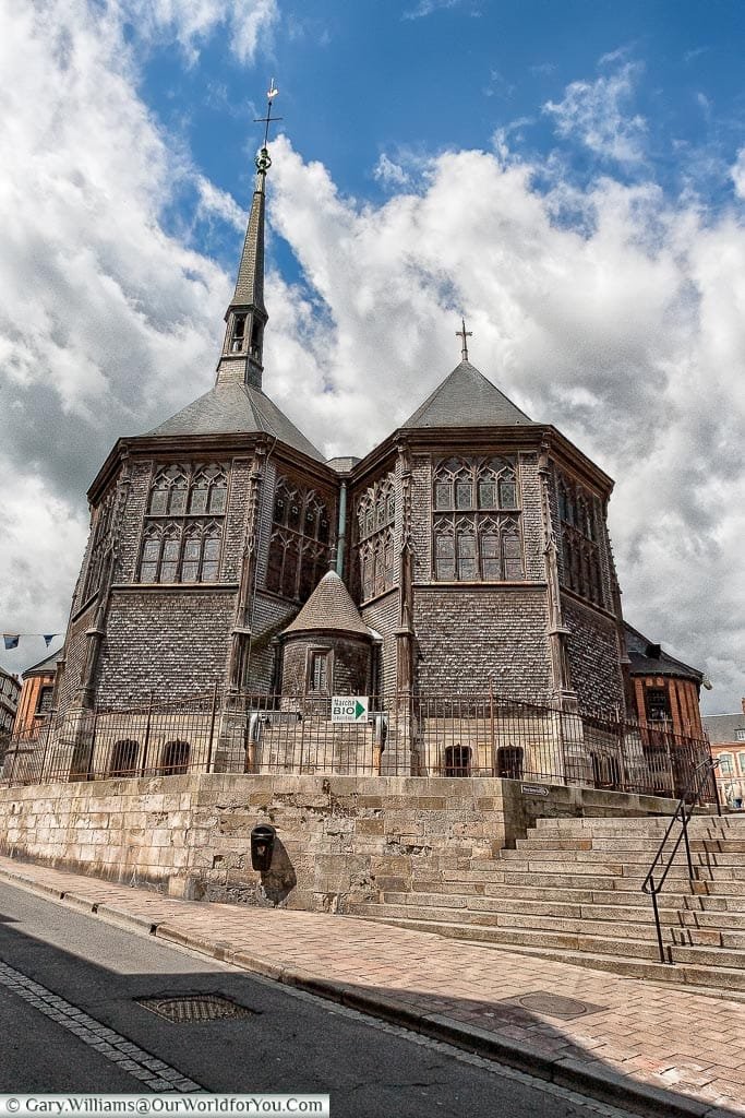 The external view of the nave end of Saint-Catherine's church, built of wood, in the town of Honfleur, Normandy