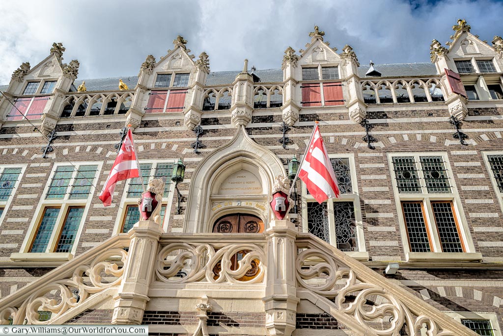 A close-up of the restored late Gothic City Hall in Alkmaar