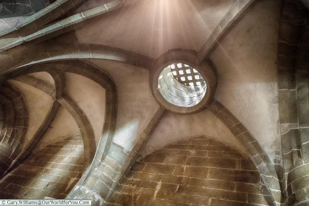 The ceiling in the Great Pillared Crypt of Mont-Saint-Michel Abbey.