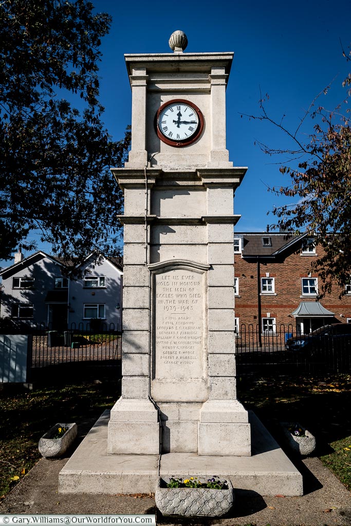 The Eccles War Memorial and Clock from the  WWII side, Eccles, Kent, Emgland, UK
