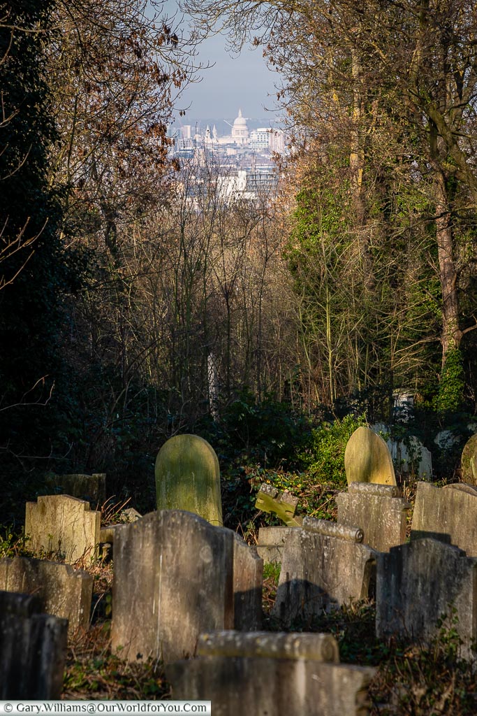 The view of St Paul’s Cathedral, Nunhead Cemetery, London, England, UK