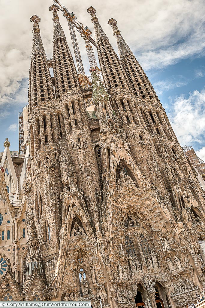 The detail in the nave of La Sagrada Familia in Barcelona