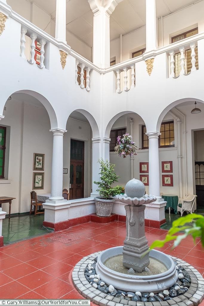 A fountain in the open air atrium at the centre of the Bulawayo Club.