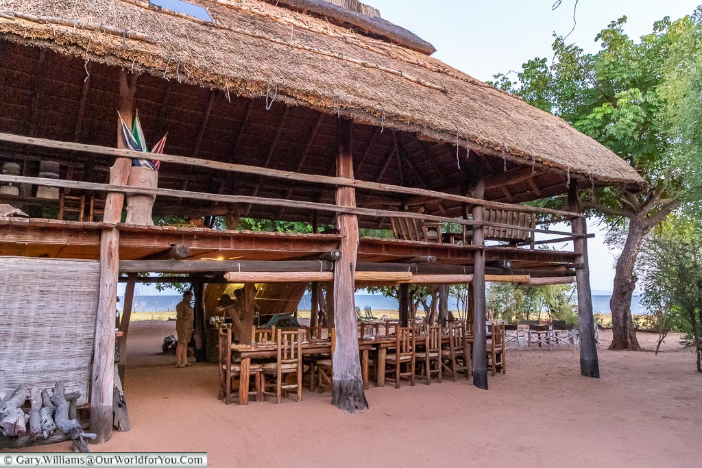 The view of the dining table on the lower level of the boma.