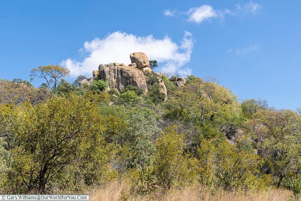 A rock formation high above the bush baseline.