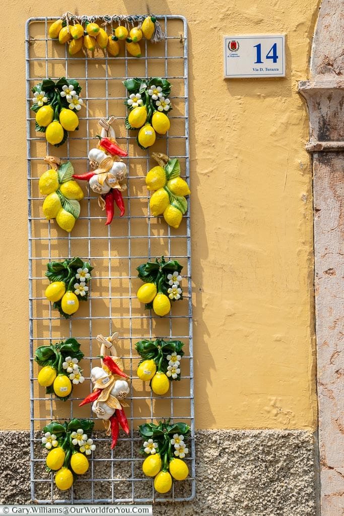 A display outside a shop selling lemon ornaments.