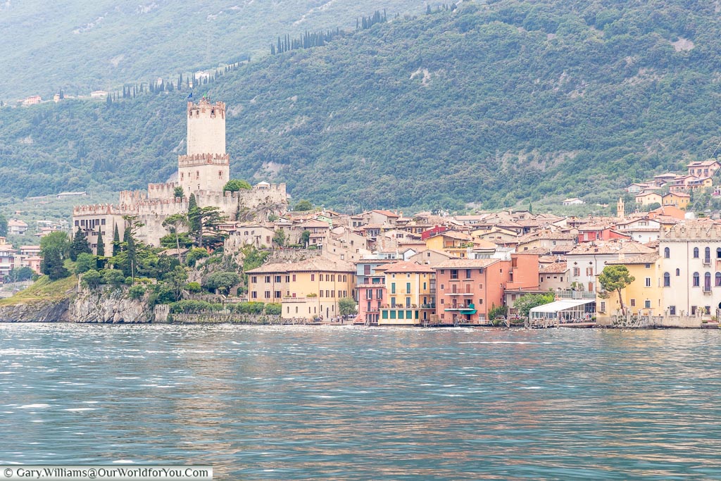 The view of the town of Malcesine from Lake Garda. Taken on the ferry as we approached the town.