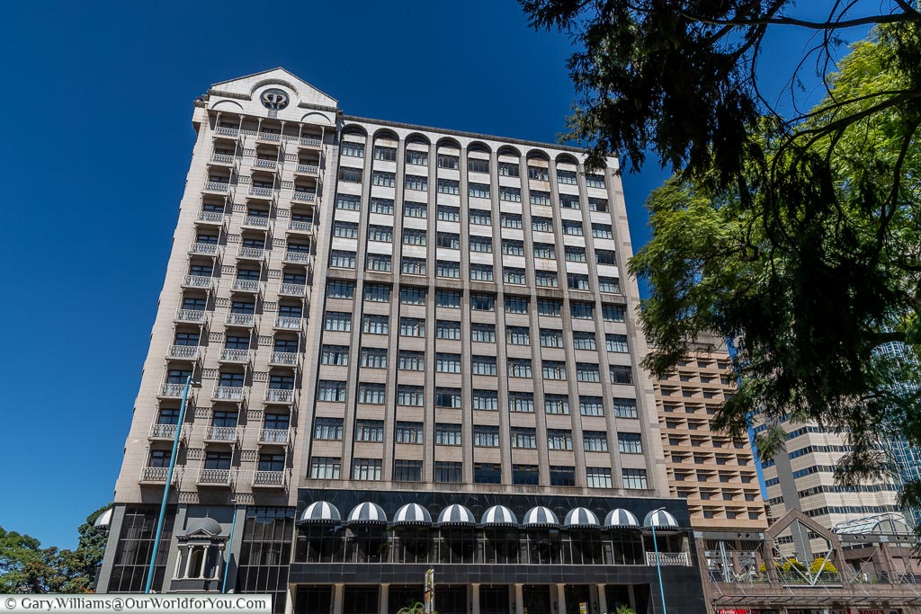 The Meikles Hotel in central Harare. The building has a history of over 100 years, but this is a more recent addition.