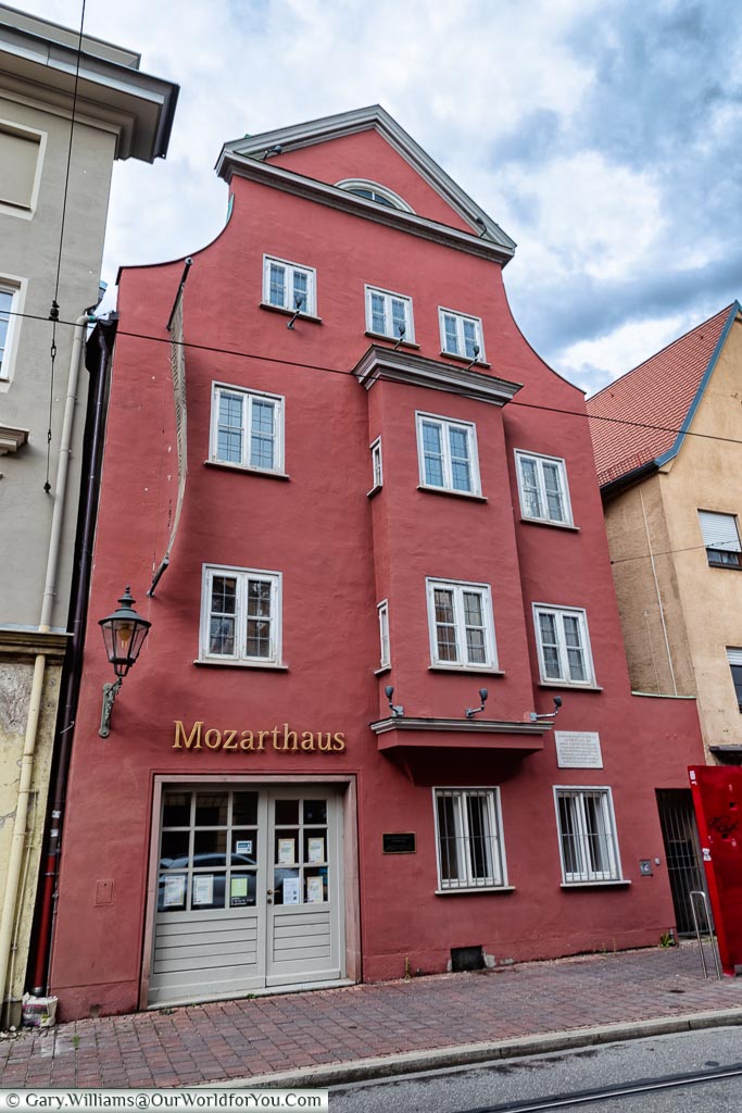 The red four-storey house that used to be home of Leopold Mozart, father of Wolfgang Amadeus Mozart.