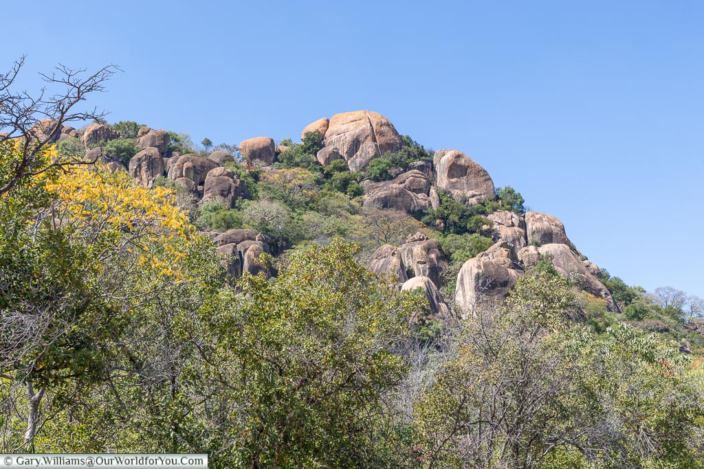 Looking up at a rock formation within Matobo National Park.